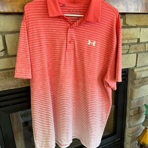 Under Armour The Playoff Golf Polo Shirt - Coral Pink & White XXL Loose fit